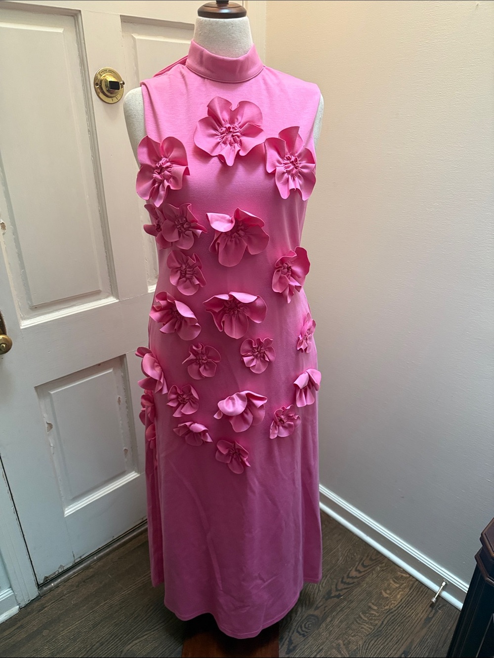 Pink Sleeveless Floral Appliqué Maxi Dress